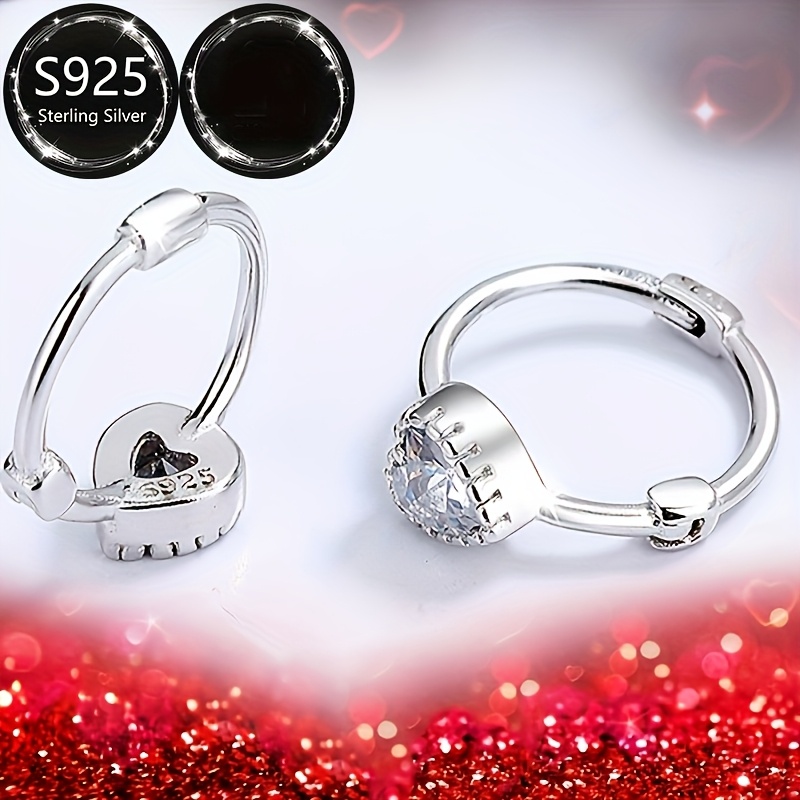 925 Silver Heart Earrings CZ Dangle Lightweight & Durable